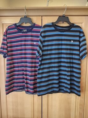 Hurley Men’s Short-Sleeve Striped Tee Duo — Navy/Red & Black/Blue